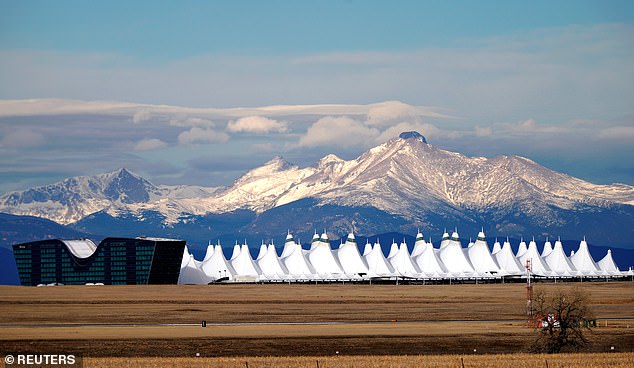 Cadman's mother and aunt flew to Colorado to try to find the teen, as investigators believe she may be in the Boulder or Denver area (Denver International Airport is pictured with the Rocky Mountains in the background).