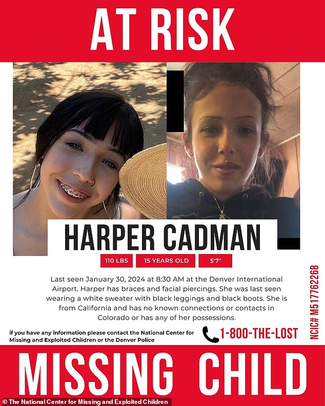 The National Center for Missing and Exploited Children has issued an alert for Cadman with a description describing her as 6 feet tall, 115 pounds, with brown hair and blue eyes