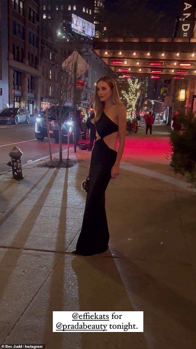 Later, the mother of two told a story of being photographed outside an event for Prada.  As she posed for the cameras on the sidewalk, Bec wore a form-fitting black dress that was also backless