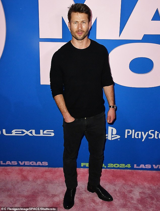 Glen Powell kept it casual as he wore a black crew-neck sweater to the star-studded event