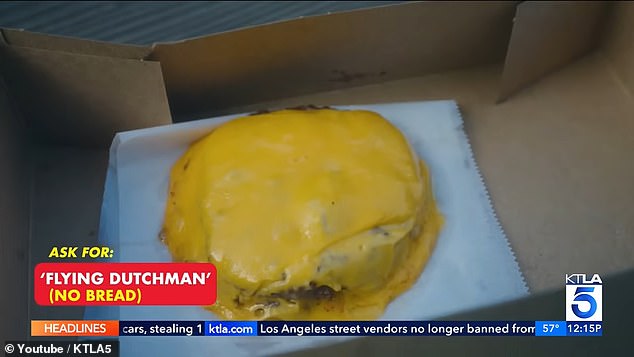 The Flying Dutchman contains two pieces of cheese and burgers without bread, and the Roadkill Fries are topped with small pieces of burger