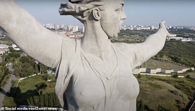 The 84-meter-high statue of a sword-wielding woman called The Motherland Calls in Volgograd, formerly Stalingrad, scene of one of the most epic battles of World War II