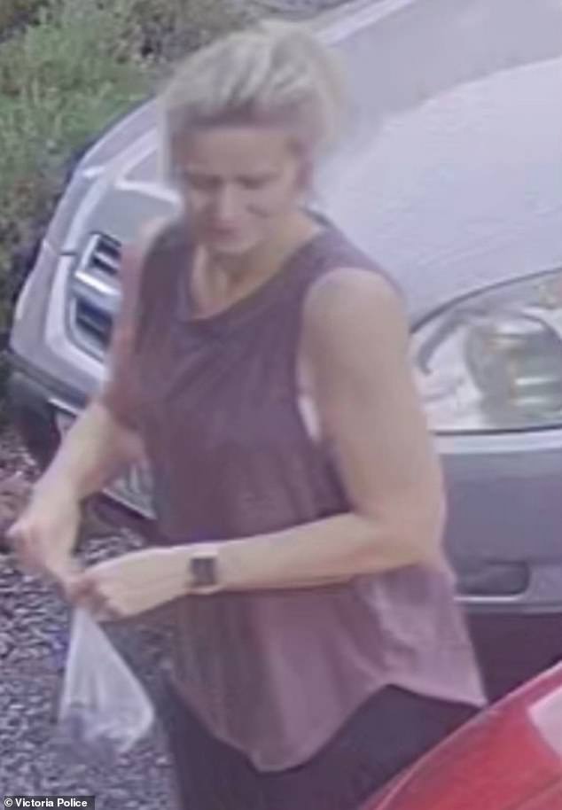 Mum-of-three Samantha Murphy (pictured leaving home on Sunday) was caught on CCTV wearing her running clothes and an Apple Watch on the day she disappeared