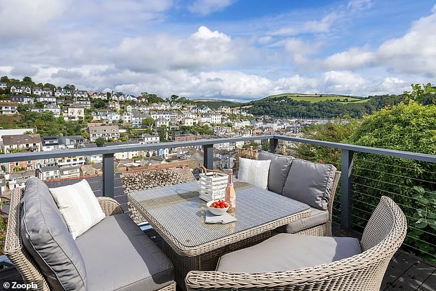 The mansion has a beautiful terrace with space for a dining area and panoramic views