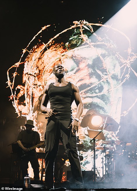 In the photo Stormzy performs at Laneway Festival