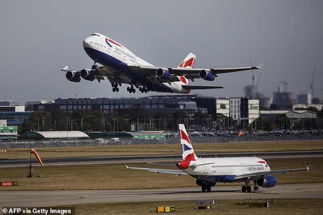 Mr Sturt boarded a British Airways plane to New York from Heathrow Terminal 5.  Pictured: A BA plane takes off from Heathrow Terminal 5 (File Image)