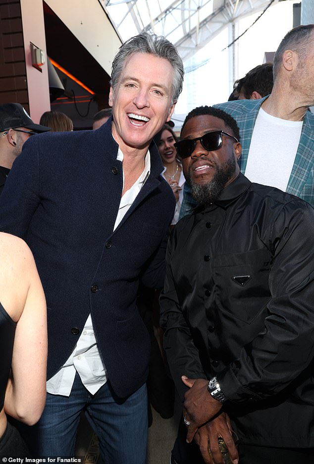 Newsom is seen here with comedian Kevin Hart.  Recent speculation about Joe Biden's suitability for office has led to speculation that the California governor could try to become the Democratic nominee for president.