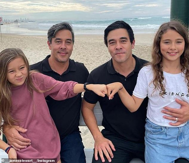 James' twin brother Nick has his striking facial features and good looks, with only his salt-and-pepper hair distinguishing him from his famous sibling's jet-black locks.  Meanwhile, Stewart's daughter and niece could pass for sisters