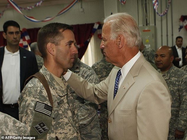 Biden saw his son, U.S. Army Captain Beau Biden, visiting Camp Victory on the outskirts of Baghdad on July 4, 2009.  Beau served in the Delaware Army National Guard before starting his own political career