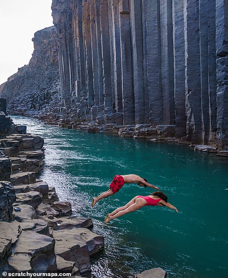 Dip your head into the blue-green waters of Studlagil.  They describe this place on Instagram as the 'coolest gorge in Iceland'