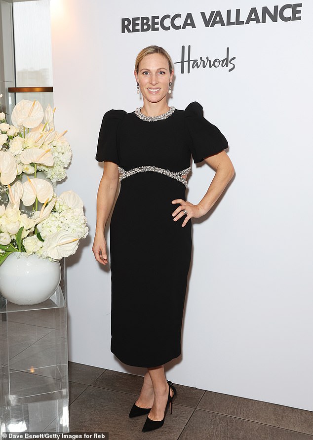 Zara Tindall at a VIP reception wearing Forever Marilyn black suede pumps from Aquazzura in November 2023