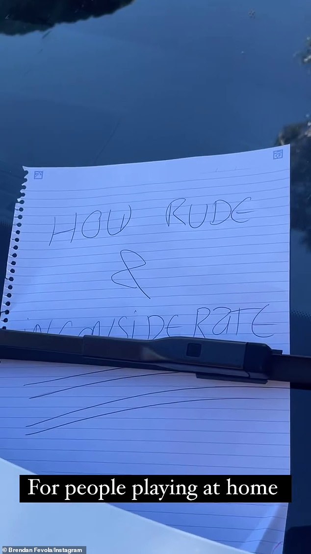 Shortly afterwards, Brendan returned to his page to share an update on the situation.  While filming the car, Brendan explained to his fans that he had decided to put a handwritten note on the windshield wipers.