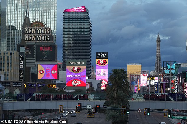 The iconic Las Vegas strip was transformed into a Super Bowl hub for fans this week