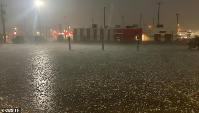 Large hailstones are seen on the ground in East Texas on Sunday morning.  Freeport residents said this was their first hail storm since 2017