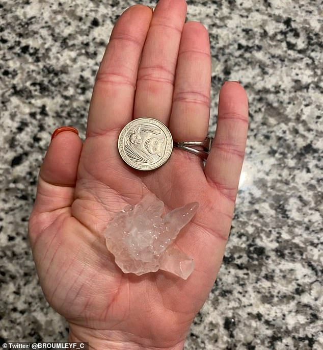 A Whitehouse, Texas resident is seen holding a large piece of buckshot and comparing it to a quarter on Sunday