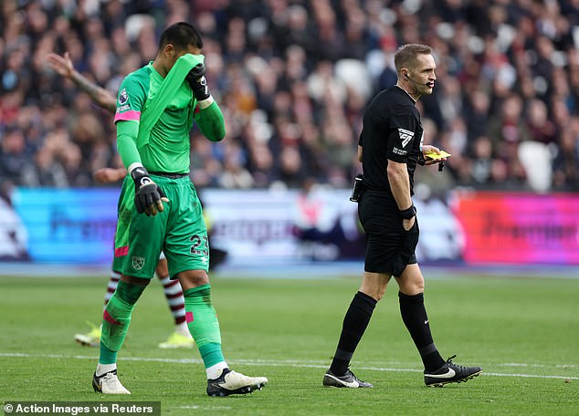 West Ham United's Alphonse Areola was dejected after being awarded a penalty against Arsenal