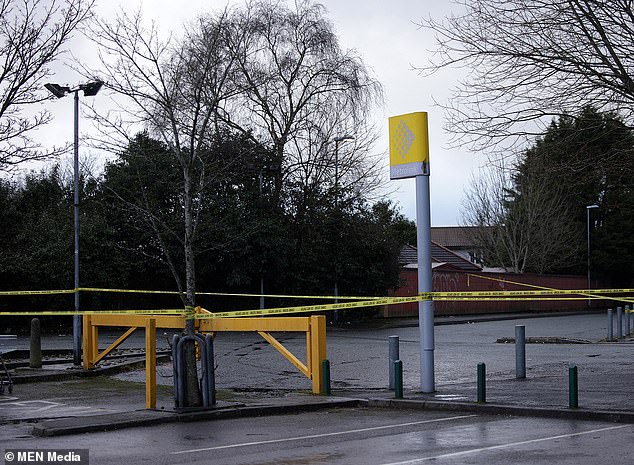 Tape can still be seen in the Morrisons car park.  Pictured: The section of Morrisons car park has been cordoned off near the Newbold Metrolink station