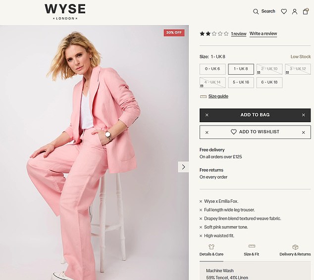 The advert for the pink blazer and matching trousers on the Wyse London website