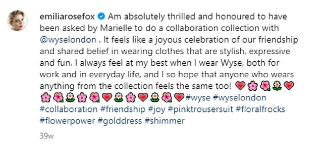 Ms Fox announced the partnership in May via her Instagram account, where she praised the brand