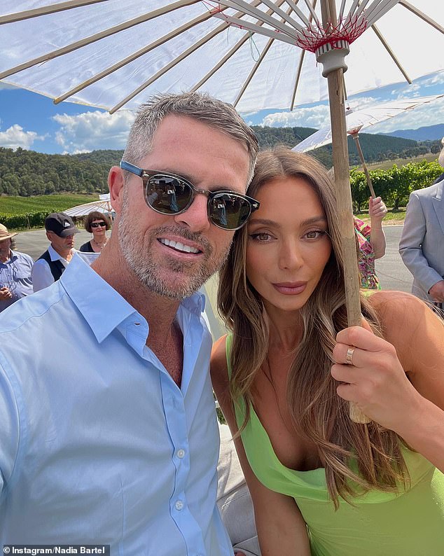 She also shared a loved-up selfie with her hunky boyfriend Peter Dugmore (pictured left), who was dressed in a light blue button-up and statement sunglasses.