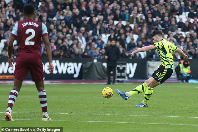 Rice provided a shout from outside the penalty area as Arsenal romped to a 6-0 win