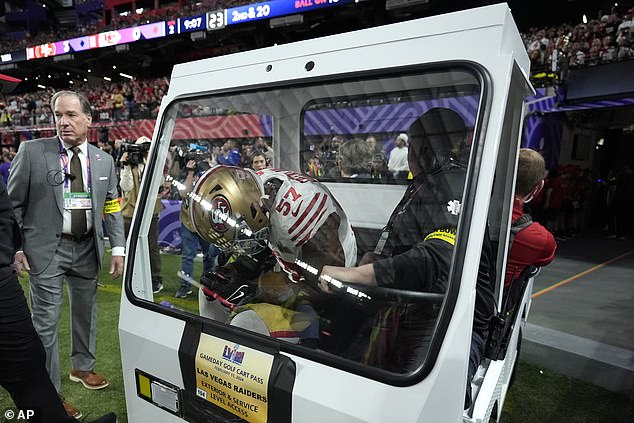 Greenlaw was devastated when he was taken off the field on a cart at Allegiant Stadium on Sunday