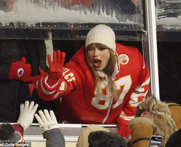 The Chiefs' first playoff game took place on January 13;  Swift was seen celebrating with fans during the game