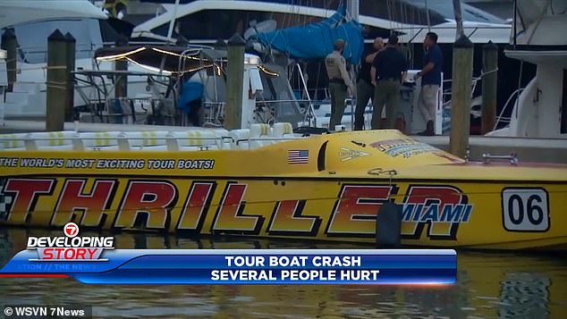 Officials later said they were deployed to the scene to transport survivors from the boats – one of which was from the famous Thriller Speedboat (seen here), which travels at 40mph.