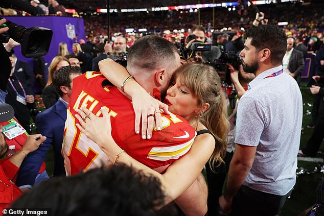 Swift looked emotional after cheering Travis to victory in a thrilling Super Bowl