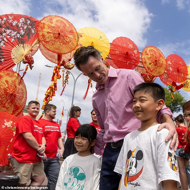 Fordham noted that New South Wales Premier Chris Minns shared photos of himself celebrating Lunar New at a festival in Hurstville, southern Sydney, on social media (pictured)