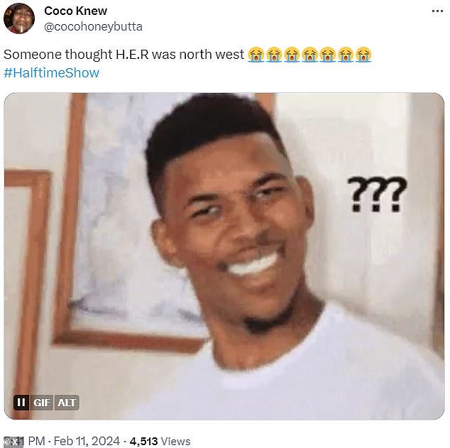 Other fans joked about those who tweeted that they misunderstood the 26-year-old artist and the 10-year-old child.  “Someone thought HER was Northwest,” one X user wrote alongside crying emojis.