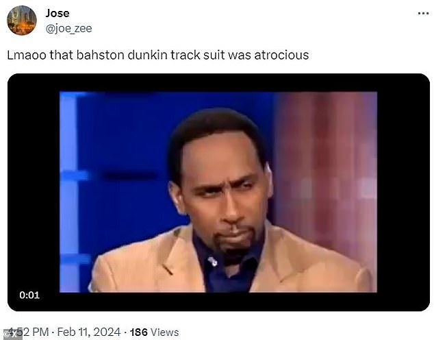 @joe_zee tweeted: “Lmaoo that Bahston Dunkin tracksuit was hideous” with a Stephen A. Smith meme.”