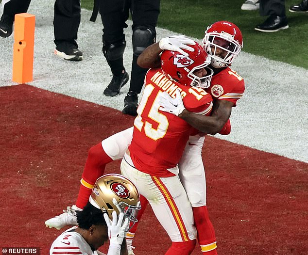 Mahomes rushed up to celebrate with Hardman, whom he praised during his address to the press