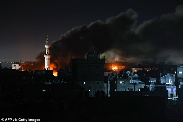 Smoke rises during the Israeli bombardment of Rafah in the southern Gaza Strip
