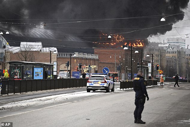 Smoke rises after fire breaks out in the new Oceana water world at Liseberg amusement park in Gothenburg, Sweden