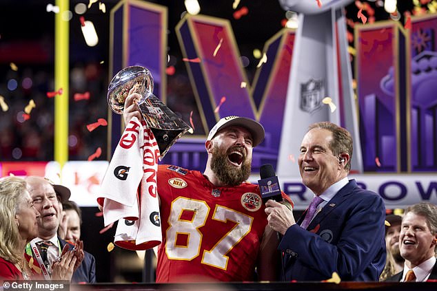 Man-of-the-moment Travis Kelce was celebrating after the end of what was a mixed game for him personally