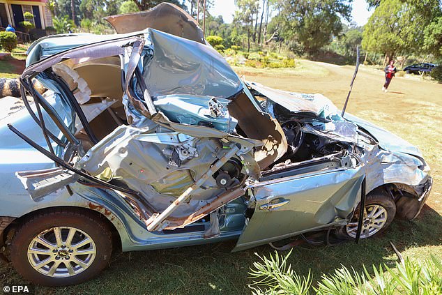 The roof of the vehicle was ripped off after Kitptum's car crashed into a tree on Sunday