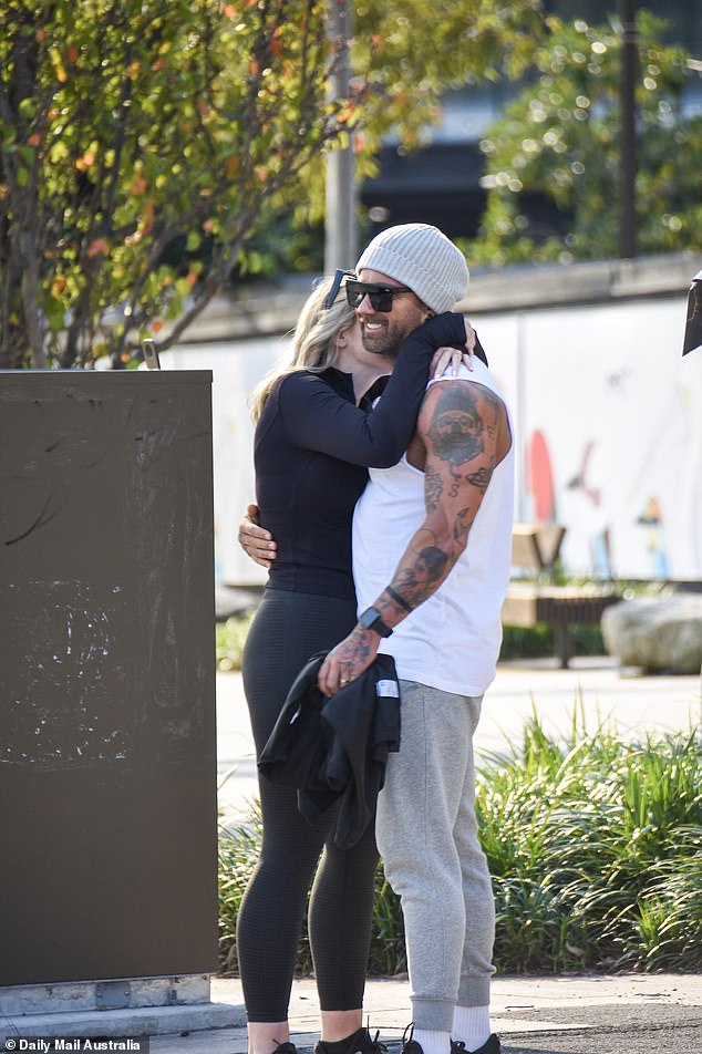 The couple enjoyed each other's company as they walked around Green Square in Sydney during a film break