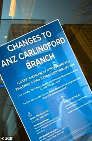 A sign at the Carlingford branch to inform customers of the change