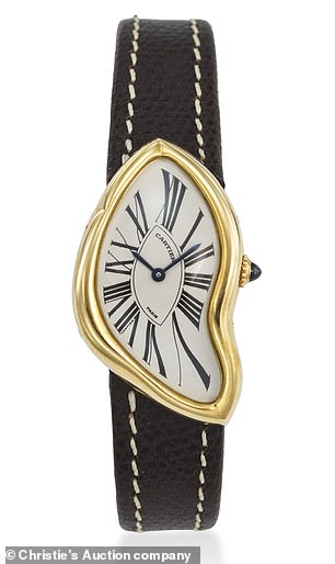 A limited edition Cartier 'highly desirable and rare' 18K gold asymmetrical wristwatch with 'crash' folding clasp - estimated at a value of $70,000 - $90,000