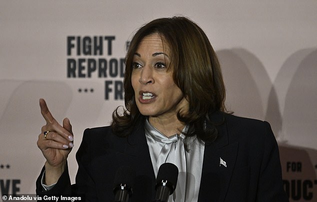 Vice President Kamala Harris delivers a speech while attending the 'Fight for Our Freedom' event on reproductive rights in Savannah, Georgia