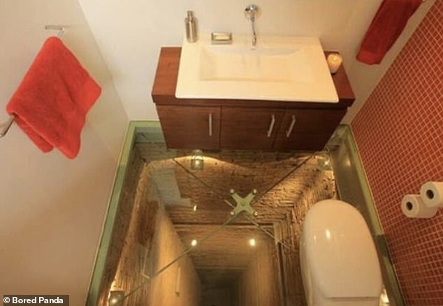 One person had a terrifying bathroom experience because someone had placed the toilet in an old elevator shaft and used a glass floor