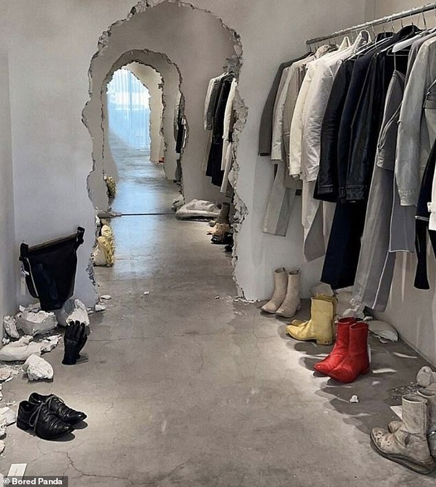 Elsewhere, this clothing store was designed to look like a crumbling construction site