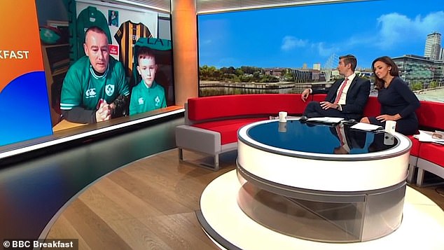 The father and son duo, who live in Kilkenny in Ireland, were invited onto the show to talk about Stevie's impressive performance of the Irish rugby anthem during the Six Nations match between Ireland and Italy on Sunday.