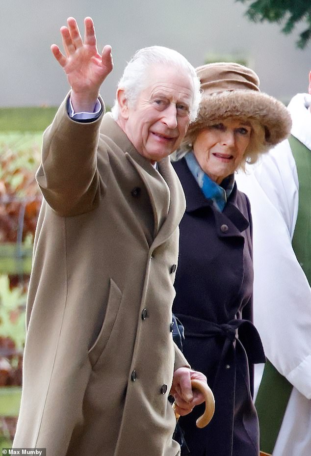 The father-of-two flew to London from California last week to see his father (pictured with Queen Camilla) for 30 minutes following the monarch's surprise cancer revelation