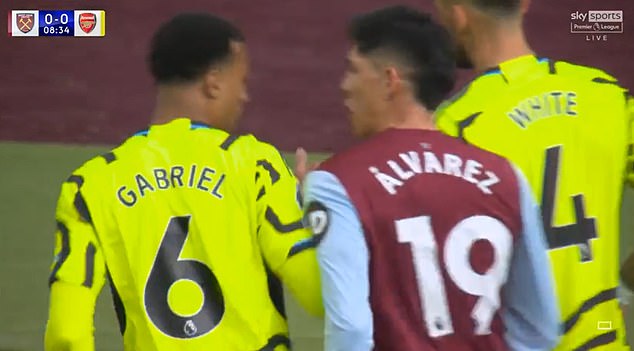 Alvarez then became involved in a heated back-and-forth with Arsenal defender Gabriel