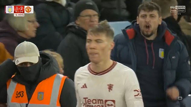 A Villa fan then directed an obscenity-filled tirade at Hojlund as he walked to the bench