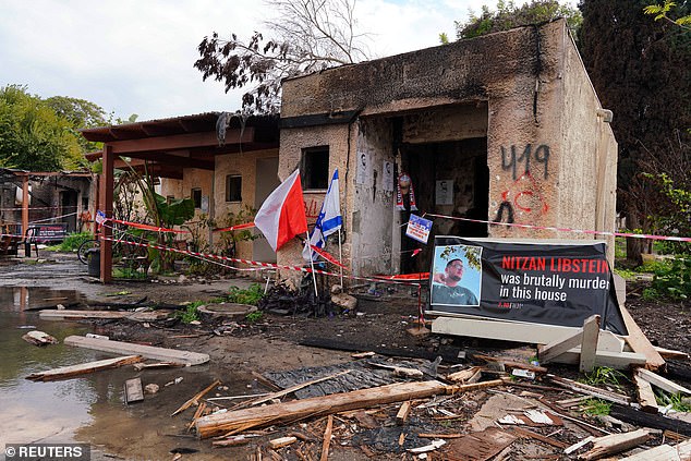 A view of houses in the Kfar Aza kibbutz after the deadly October 7 attack by the Iranian-backed terrorist group Hamas