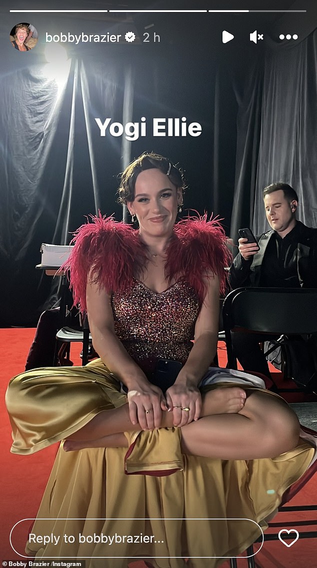 Later that day, Bobby shared a sweet photo of Ellie on Instagram from backstage at the Strictly show at The O2 Arena, captioning the post 'yogi Ellie' as she sat with her legs crossed.