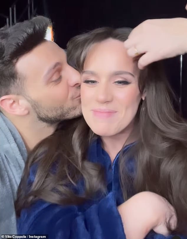 Filming backstage before their last dance together at the O2 in London.  Vitto kissed Ellie on the cheek as they both struggled to hold back tears